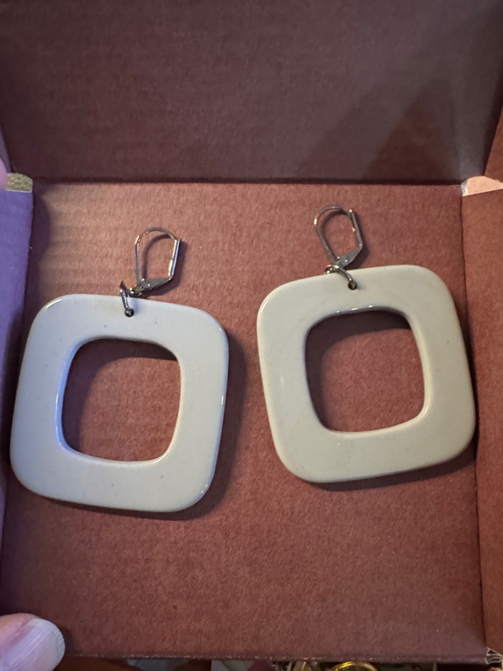 Resin Square Hoop Earrings in Light Gray